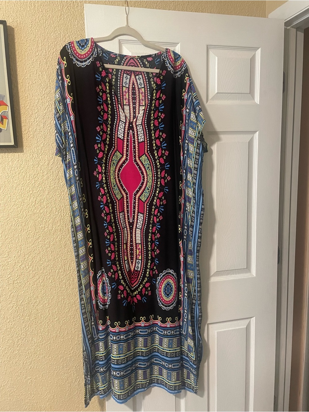 Bohemian Embroidered Black & Pink Maxi Dress Ptp 30” length 49”